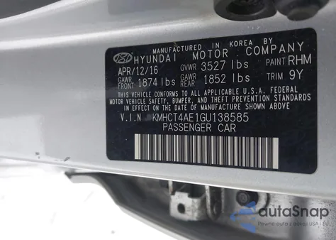 2016 Hyundai Accent Se из США, поврежденный, VIN KMHCT4AE1GU138585